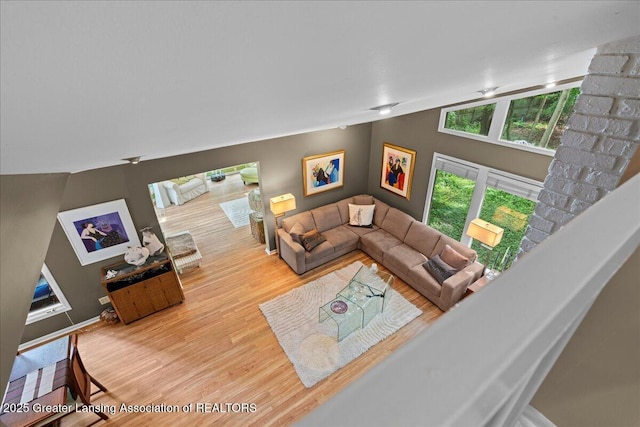 1122 Farwood Dr, East Lansing, MI 48823 - living area featuring wood finished floors and lofted ceiling