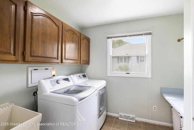2352 Kings Cross N, East Lansing, MI 48823 - laundry area featuring cabinet space, washer and clothes dryer, and light tile patterned floors