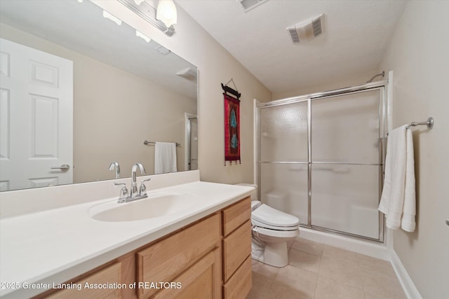 6378 E Island Lake Dr, East Lansing, MI 48823 - full bath featuring vanity, tile patterned floors, and a stall shower