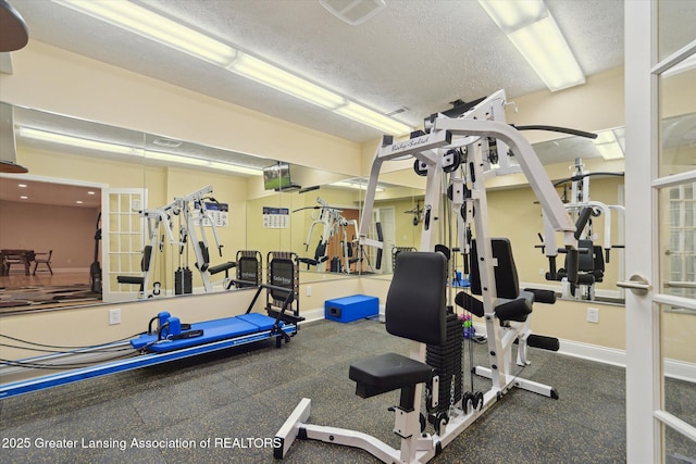 6378 E Island Lake Dr, East Lansing, MI 48823 - exercise room with baseboards and a textured ceiling