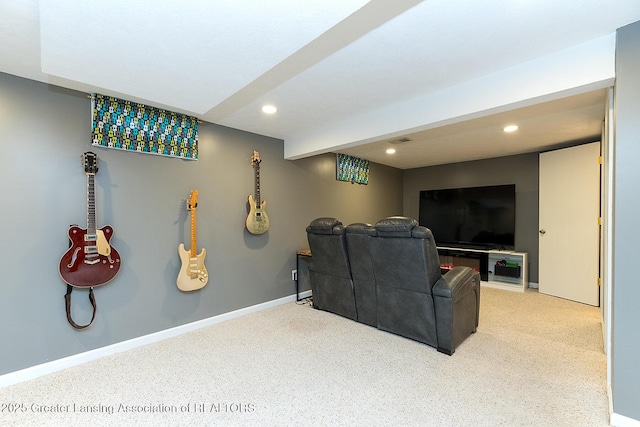 619 Wayland Ave, East Lansing, MI 48823 - carpeted home theater room featuring recessed lighting and baseboards
