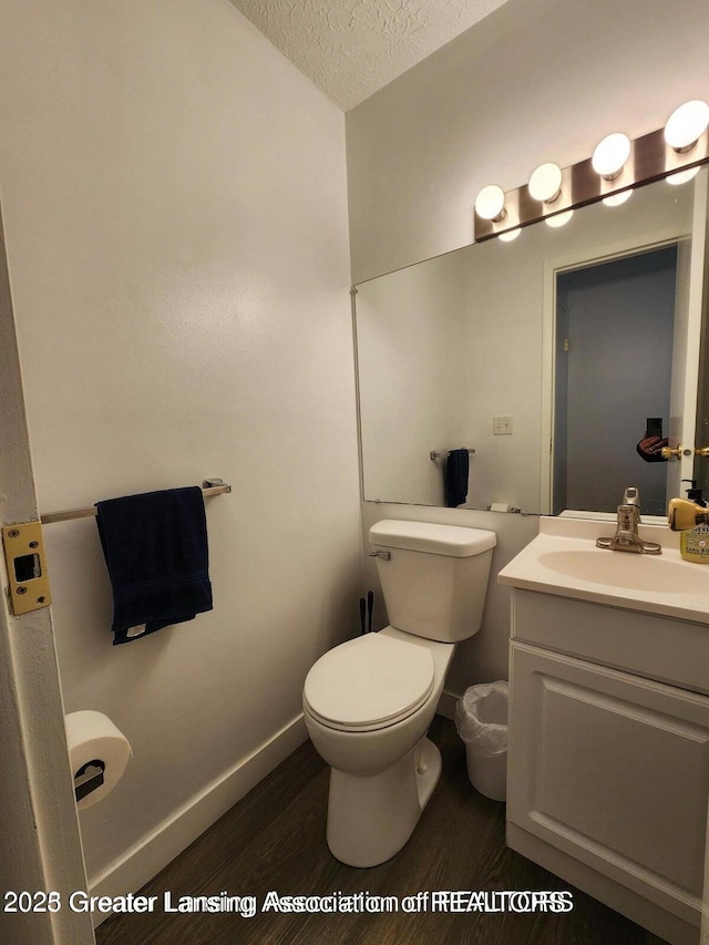 1755 Maisonette Dr, Lansing, MI 48911 - bathroom featuring wood finished floors, vanity, and a textured ceiling