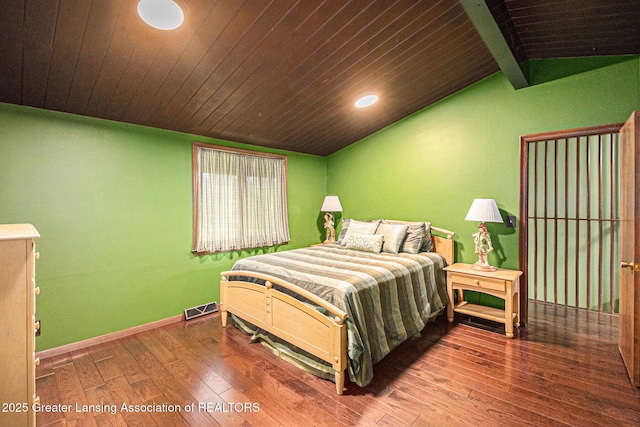 203 Branson Bay Dr, Mason, MI 48854 - bedroom with hardwood / wood-style flooring, wood ceiling, and recessed lighting