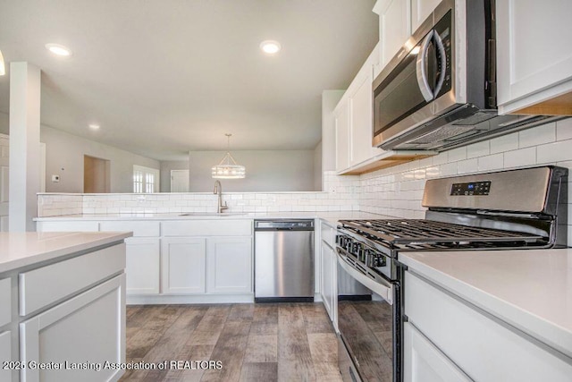 2905 Moccasin Dr, Dewitt, MI 48820 - kitchen with appliances with stainless steel finishes, a peninsula, light wood-style flooring, white cabinets, and light countertops
