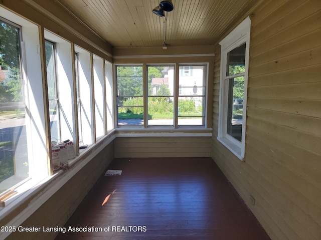 1201 Climax St, Lansing, MI 48912 - unfurnished sunroom with wood walls, wood-type flooring, and wood ceiling