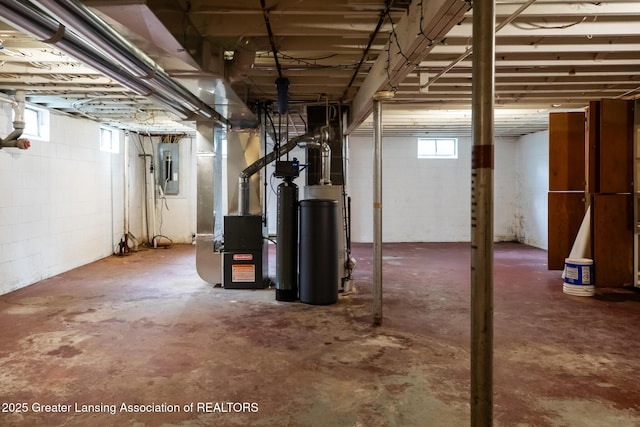 62 W Sherwood Rd, Okemos, MI 48864 - basement with a water softener, electric panel, and heating unit