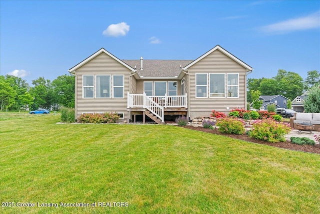 11167 Windswept Dr, Grand Ledge, MI 48837 - rear view of property with a lawn, a deck, and stairway