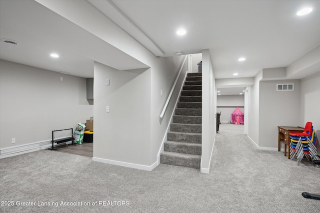 2605 College Rd, Holt, MI 48842 - staircase featuring carpet floors and recessed lighting