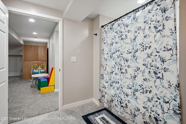 2605 College Rd, Holt, MI 48842 - bathroom with recessed lighting and a shower with curtain