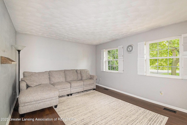 1614 N Eifert Rd, Holt, MI 48842 - living area featuring dark wood finished floors and a textured ceiling