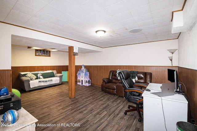 1614 N Eifert Rd, Holt, MI 48842 - home office with a wainscoted wall, wood walls, and wood finished floors