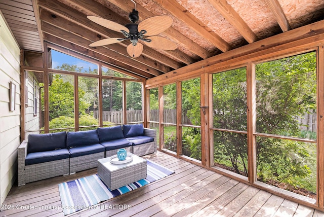 1614 N Eifert Rd, Holt, MI 48842 - sunroom with outdoor lounge area, vaulted ceiling, and a ceiling fan