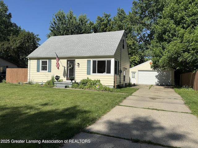 6910 Cooper Rd, Lansing, MI 48911 - new england style home with an outbuilding, a garage, and roof with shingles
