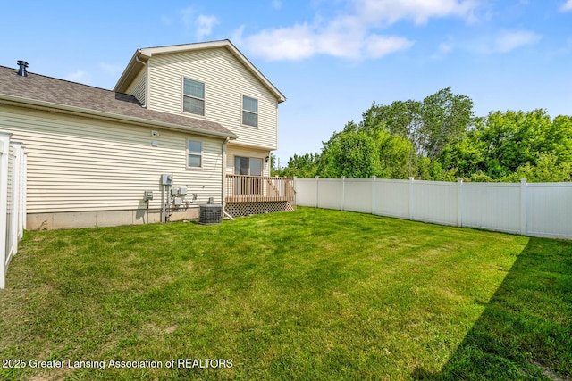 774 Tims View St, Potterville, MI 48876 - rear view of house featuring a fenced backyard and a wooden deck