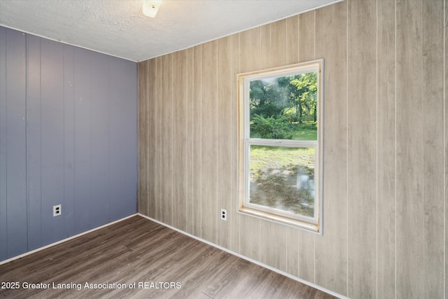 27508 F Dr S, Albion, MI 49224 - unfurnished room featuring wood finished floors, wood walls, and a textured ceiling