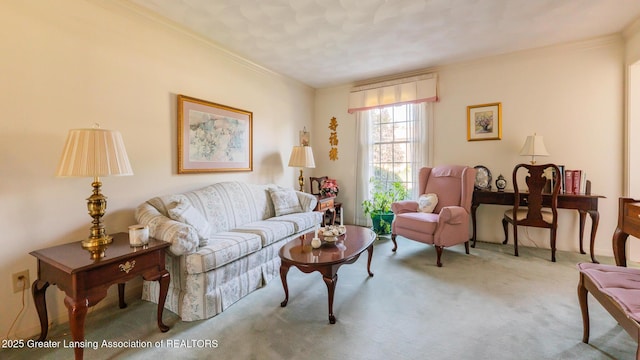3888 Breckinridge Dr, Okemos, MI 48864 - carpeted living area featuring ornamental molding