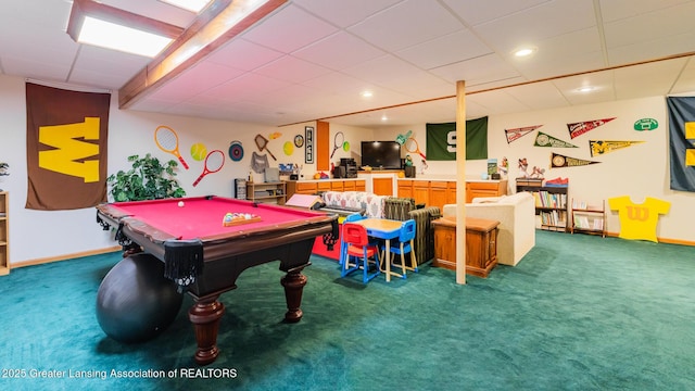 3888 Breckinridge Dr, Okemos, MI 48864 - game room featuring carpet floors, a paneled ceiling, and pool table