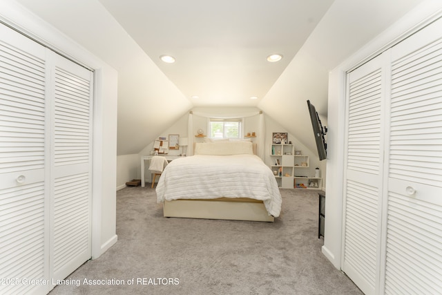 2162 Kent St, Okemos, MI 48864 - bedroom with carpet, vaulted ceiling, and recessed lighting