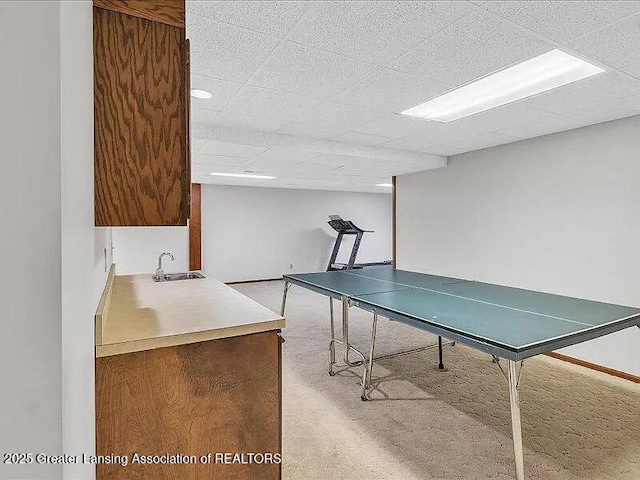 3619 W Arbutus Dr, Okemos, MI 48864 - recreation room with carpet floors and a paneled ceiling