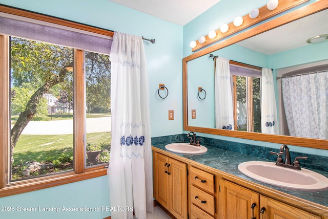 12829 Silver Ridge Dr, Grand Ledge, MI 48837 - full bathroom with healthy amount of natural light and double vanity
