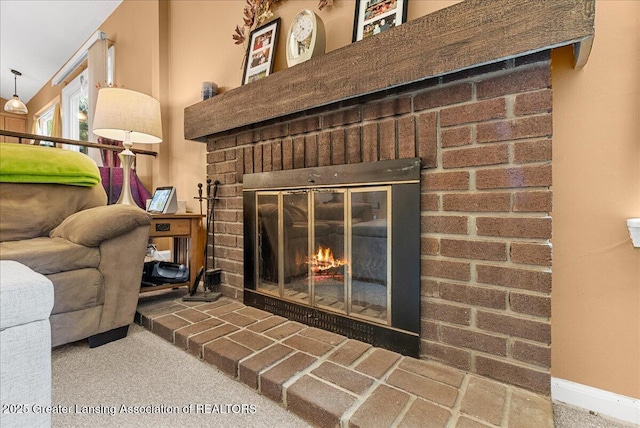 4538 Cranberry Ct, Lansing, MI 48917 - detailed view of a brick fireplace and carpet flooring