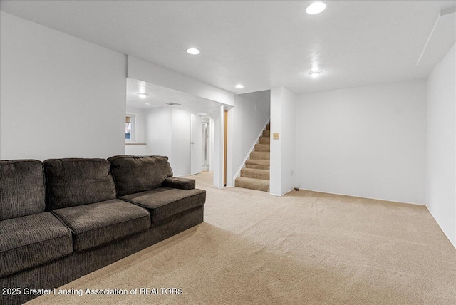 4538 Cranberry Ct, Lansing, MI 48917 - carpeted living area featuring recessed lighting and stairs