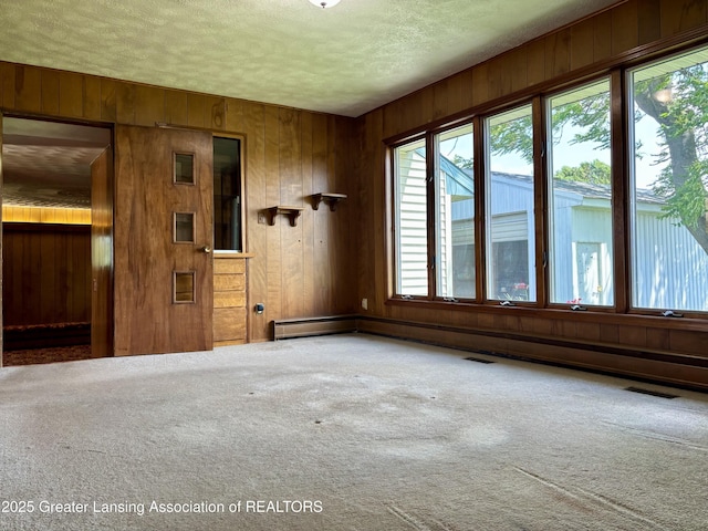 234 W Grand Ledge Hwy Unit R1, Mulliken, MI 48861 - spare room with carpet flooring, a textured ceiling, and wooden walls