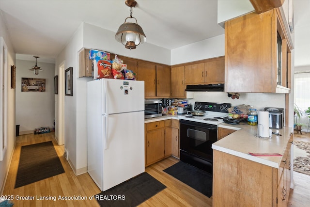 1117-1119 Blake Ave, Lansing, MI 48912 - kitchen featuring freestanding refrigerator, electric stove, light countertops, stainless steel microwave, and light wood finished floors