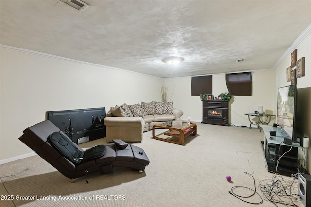 1117-1119 Blake Ave, Lansing, MI 48912 - living area with crown molding, a glass covered fireplace, and carpet flooring