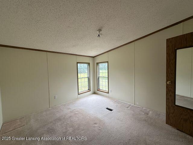8241 Barson Rd, Rives Junction, MI 49277 - carpeted empty room with crown molding and a textured ceiling
