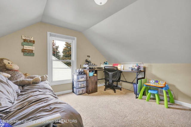 2208 Washington Rd, Lansing, MI 48911 - carpeted home office featuring lofted ceiling and baseboards