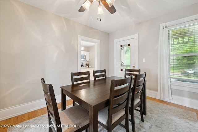 409 E Higham St, Saint Johns, MI 48879 - dining space with a ceiling fan, light wood-type flooring, and plenty of natural light
