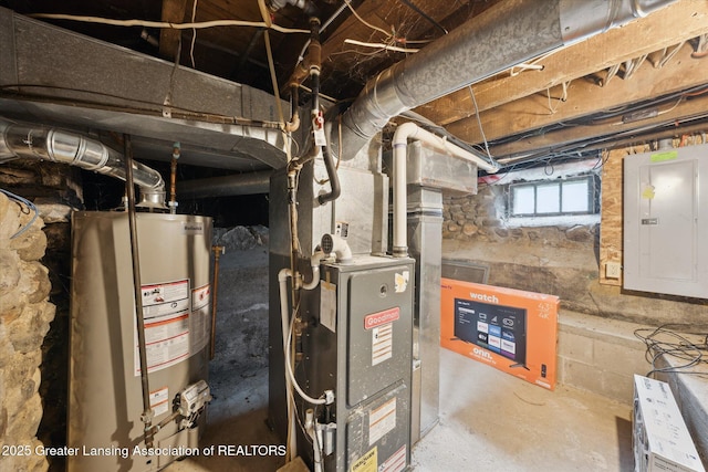 409 E Higham St, Saint Johns, MI 48879 - utility room with water heater, electric panel, and heating unit