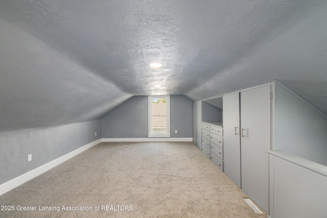 304 W Gibbs St, Saint Johns, MI 48879 - additional living space featuring a textured ceiling, vaulted ceiling, and light carpet