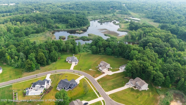 9655 Tobermory Dr, Haslett, MI 48840 - aerial view of property's location featuring a nearby body of water and a heavily wooded area