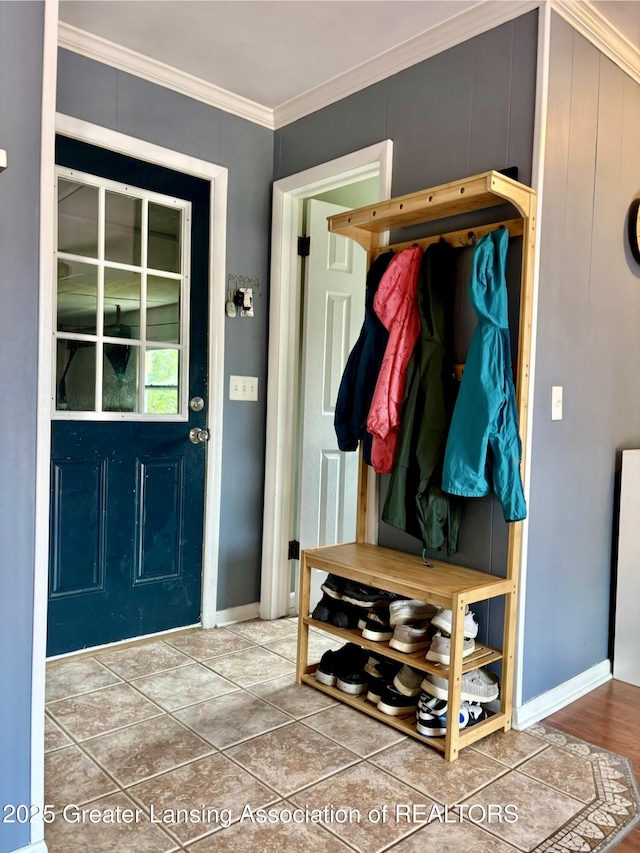 1023 E Colonial Park Dr, Grand Ledge, MI 48837 - mudroom with crown molding and baseboards