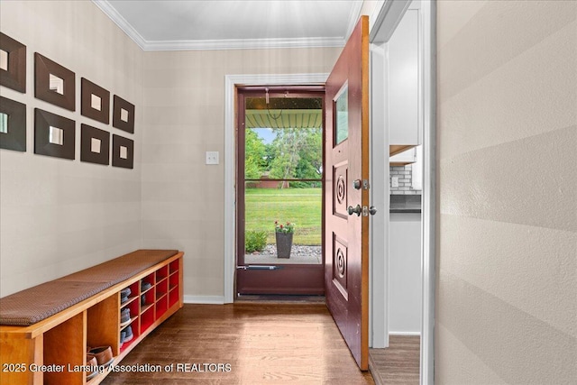 1395 Biscayne Way, Haslett, MI 48840 - entryway featuring wood finished floors and ornamental molding