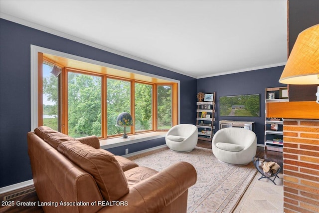 1395 Biscayne Way, Haslett, MI 48840 - living room featuring crown molding and baseboards