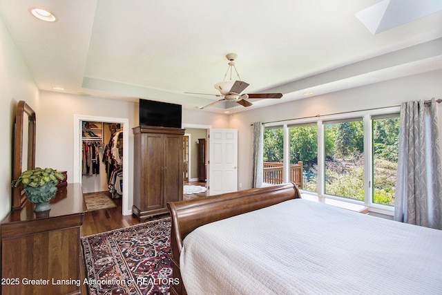 10696 W Clark Rd, Eagle, MI 48822 - bedroom with dark wood-style floors, recessed lighting, a spacious closet, a skylight, and a closet