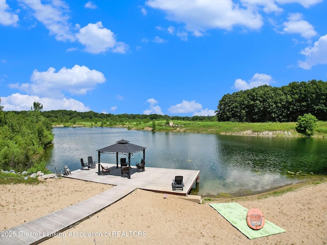 10696 W Clark Rd, Eagle, MI 48822 - dock featuring a gazebo and a water view
