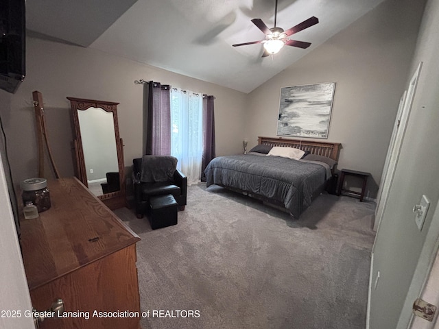 2665 Allium Dr, Holt, MI 48842 - bedroom with lofted ceiling, carpet floors, and ceiling fan