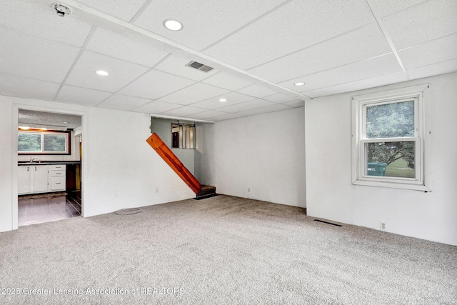 321 Lamb St, Perry, MI 48872 - below grade area with carpet floors, recessed lighting, and a drop ceiling