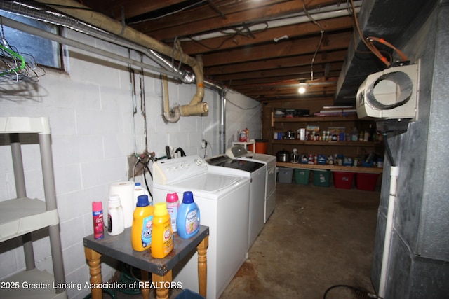 10996 Benton Rd, Grand Ledge, MI 48837 - unfinished basement with washer and dryer and concrete block wall