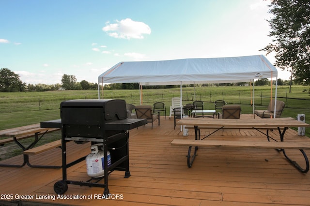 10996 Benton Rd, Grand Ledge, MI 48837 - deck with a yard, a view of rural / pastoral area, a grill, and a gazebo