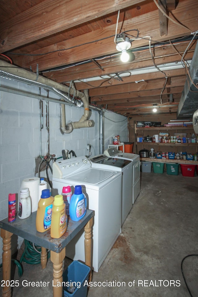 10996 Benton Rd, Grand Ledge, MI 48837 - unfinished basement featuring washer and dryer