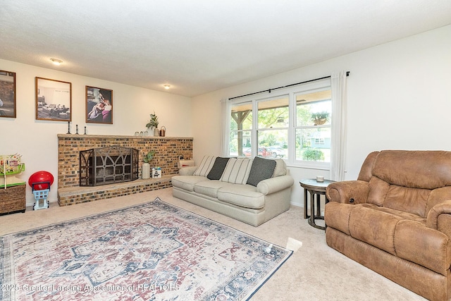 3855 Sandlewood Dr, Okemos, MI 48864 - living room featuring carpet floors and a brick fireplace