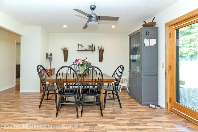 3855 Sandlewood Dr, Okemos, MI 48864 - dining area with light wood-style floors, recessed lighting, and a ceiling fan