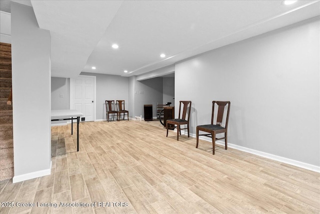 527 Day Rd, Owosso, MI 48867 - living area featuring recessed lighting, light wood-type flooring, and stairs