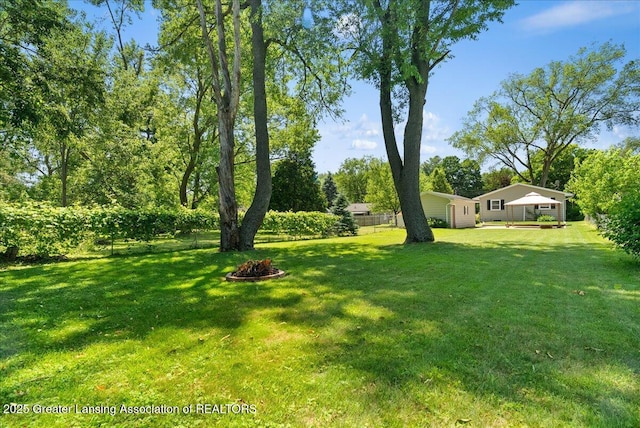 2218 Coolridge Rd, Holt, MI 48842 - view of yard with an outdoor fire pit and an outbuilding