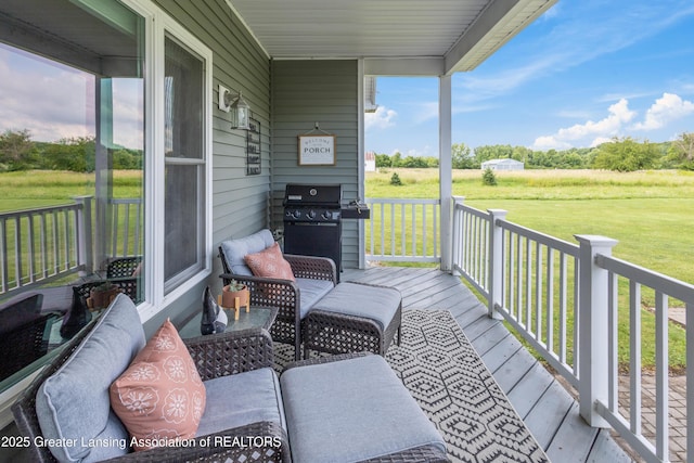14747 Forest Hill Rd, Grand Ledge, MI 48837 - wooden terrace with grilling area and a lawn